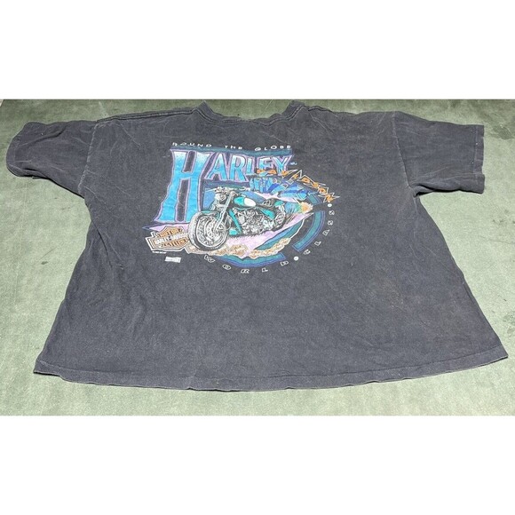 Rare Vintage 90’s Harley Davidson Round The Globe Double Sided Pocket T Shirt XL - Picture 3 of 4